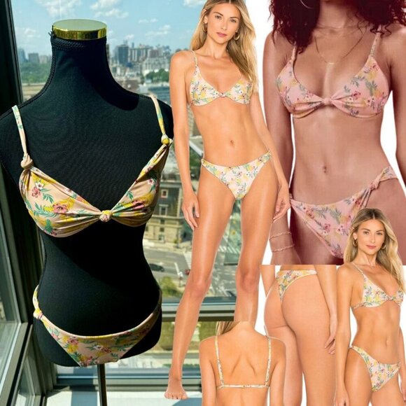 🆕 LOVE & LEMONS 🧿 NWOT Antigua Knot Thong Bikini Set - Size Small - Picture 1 of 16